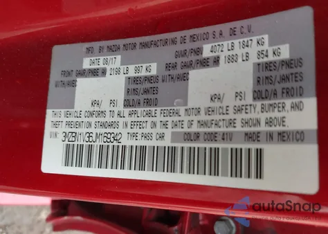 2018 Mazda Mazda3 Touring из США, поврежденный, VIN 3MZBN1V36JM169342